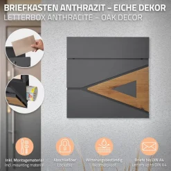 Standbriefkasten mit Zeitungsfach 37x36,5x11 cm Anthrazit/Eicheoptik aus Stahl ML-Design-ECD Germany New