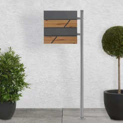 Standbriefkasten mit Zeitungsfach 37x37x11 cm Anthrazit/Holzoptik aus Stahl ML-Design, Modernes Horizontales Design Standhöhe 120cm Silber-ECD Germany Sale