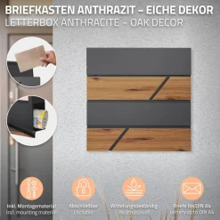 Standbriefkasten mit Zeitungsfach 37x37x11 cm Anthrazit/Holzoptik aus Stahl ML-Design, Modernes Horizontales Design Standhöhe 120cm Silber-ECD Germany Sale