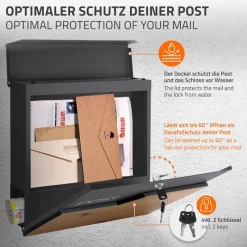 Standbriefkasten mit Zeitungsfach 37x37x11 cm Anthrazit/Holzoptik aus Edelstahl ML-Design-ECD Germany Online