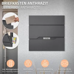 Standbriefkasten mit Zeitungsfach 37x11x36,5 cm Anthrazit aus Edelstahl ML-Design-ECD Germany Discount