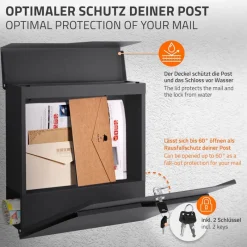 Standbriefkasten mit Zeitungsfach 37x37x11 cm Anthrazit aus Edelstahl ML-Design-ECD Germany Hot