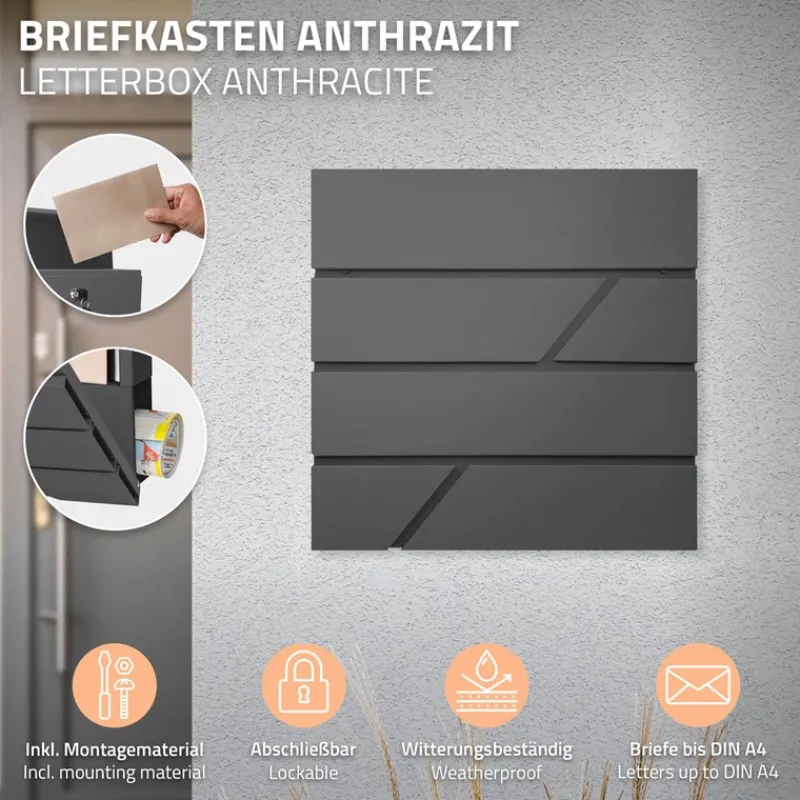 Standbriefkasten mit Zeitungsfach 37x37x11 cm Anthrazit inkl. Ständer H:120 cm ML-Design-ECD Germany Outlet