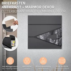Standbriefkasten mit Zeitungsfach 37x36,5x11 cm Anthrazit/Schwarz-Marmoroptik aus Stahl ML-Design, Modernes Dreieckiges Design, Standhöhe 120 cm Silber-ECD Germany Best