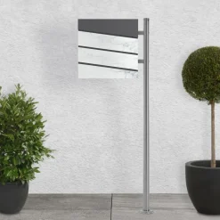 Standbriefkasten mit Zeitungsfach 37x37x11 cm Anthrazit/Weiß-Marmoroptik aus Stahl ML-Design, Modernes Diagonales Design, Standhöhe 120 cm Silber-ECD Germany Outlet