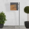 Standbriefkasten mit Zeitungsfach 37x36,5x11 cm Anthrazit/Holzoptik aus Stahl ML-Design, Modernes Asymetrisches Design, Standhöhe 120 cm Silber-ECD Germany Outlet