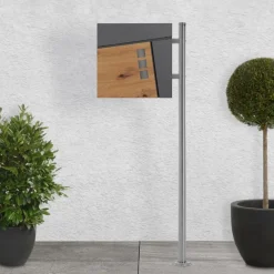 Standbriefkasten mit Zeitungsfach 37x36,5x11 cm Anthrazit/Holzoptik aus Stahl ML-Design, Modernes Asymetrisches Design, Standhöhe 120 cm Silber-ECD Germany Outlet