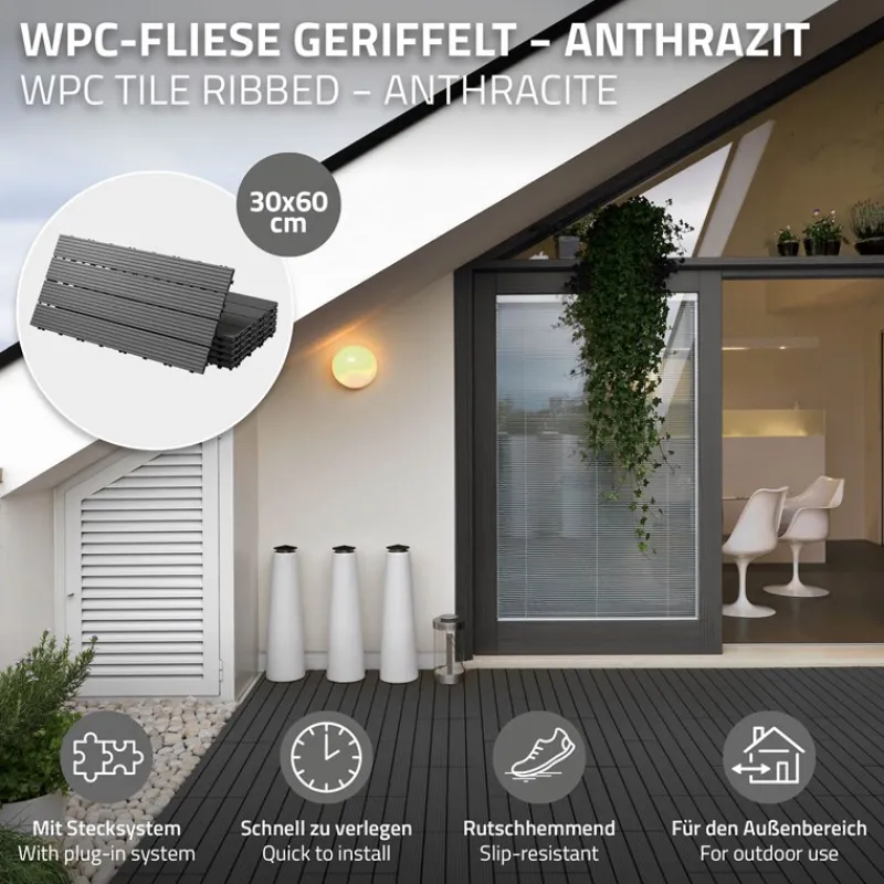 Terrassenfliesen 60x30 cm 6er Set für 1m² Anthrazit aus WPC-ECD Germany Best