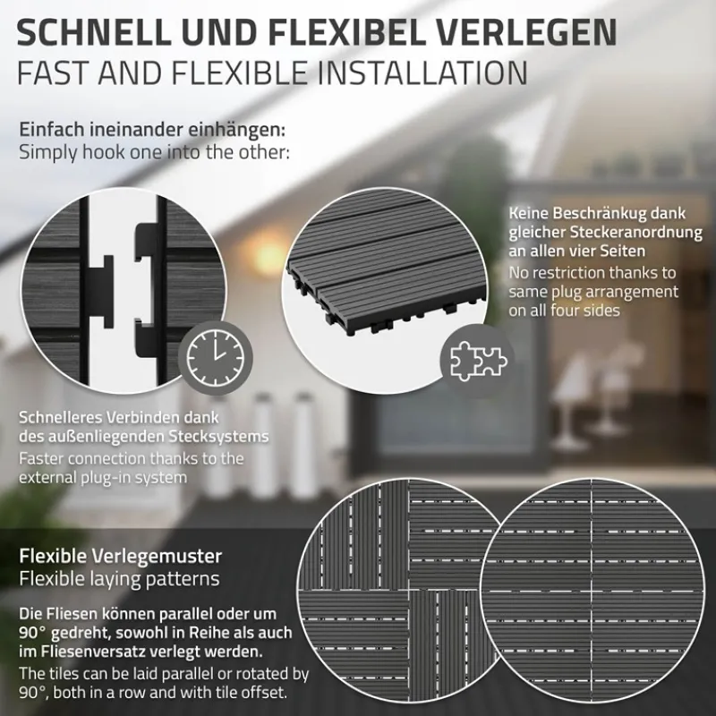 Terrassenfliesen 60x30 cm 6er Set für 1m² Anthrazit aus WPC-ECD Germany Best
