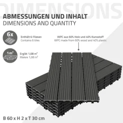 Terrassenfliesen 60x30 cm 6er Set für 1m² Anthrazit aus WPC-ECD Germany Best