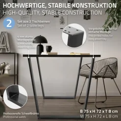 Tischbeine Tischgestell 2er Set V-Design 75 x 72 cm Industrial aus Stahl ML-Design-ECD Germany Clearance