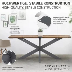 Tischbeine Tischgestell X-Design 78 x 71 x 150 cm Anthrazit aus Metall ML-Design-ECD Germany Clearance