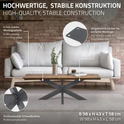 Tischbeine Tischgestell X-Design 98x58x43 cm Anthrazit aus Metall ML-Design-ECD Germany Discount