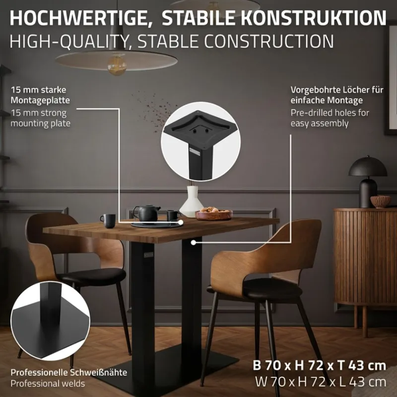 Tischgestell Doppel Schwarz Höhe 72cm Stahl pulverbeschichtet 70x43cm Bodenplatte ML-Design-ECD Germany New