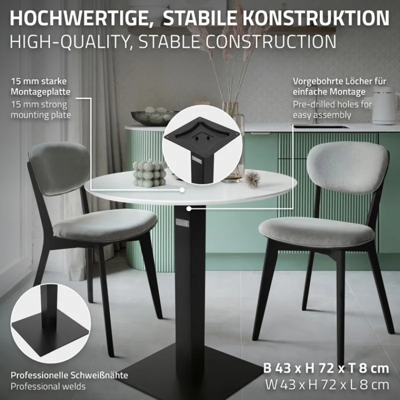 Tischgestell Single Schwarz Höhe 72cm aus pulverbeschichteteter Stahl 43x43 cm Bodenplatte Montagematerial ML-Design-ECD Germany Online