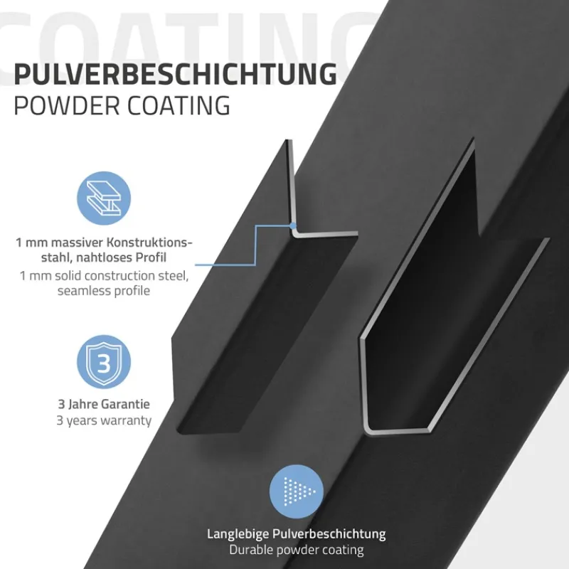Tischgestell Single Schwarz Höhe 72cm aus pulverbeschichteteter Stahl 43x43 cm Bodenplatte Montagematerial ML-Design-ECD Germany Online