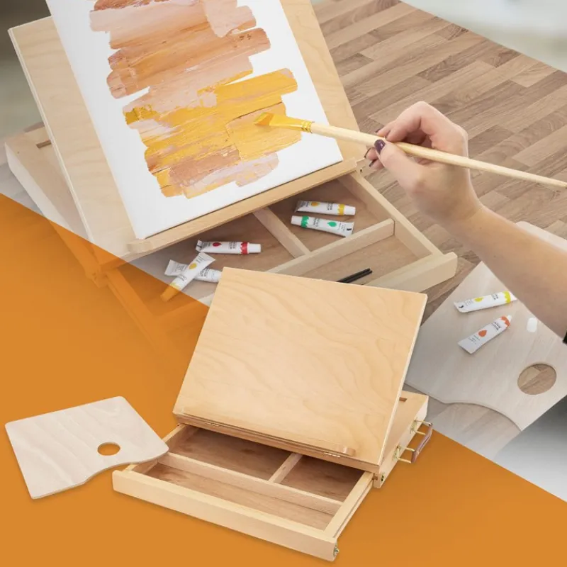 Tischstaffelei mit Schublade und Mischpalette Natur aus Holz-ECD Germany Clearance