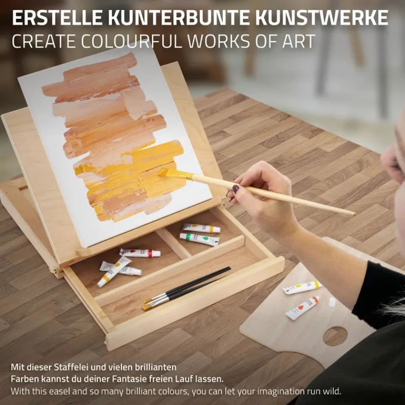 Tischstaffelei mit Schublade und Mischpalette Natur aus Holz-ECD Germany Clearance