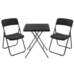 3tlg. Balkonmöbel Set klappbar, Schwarz, Stahl & Rattan-Optik, Gartenmöbel-ECD Germany Outlet