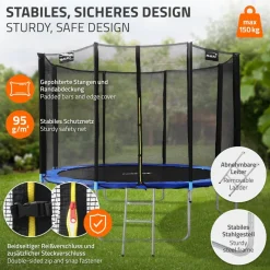 Trampolin Ø366 cm mit Sicherheitsnetz, Leiter und gepolsterten Stangen Blau bis 150kg HAUKI-ECD Germany Clearance