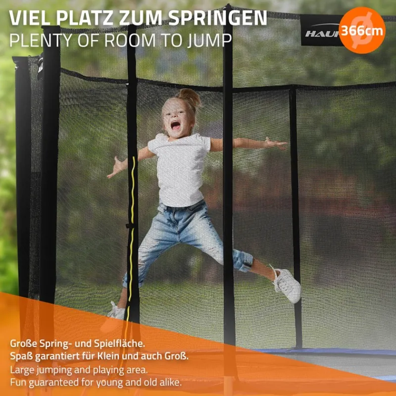 Trampolin Ø366 cm mit Sicherheitsnetz, Leiter und gepolsterten Stangen Blau bis 150kg HAUKI-ECD Germany Clearance