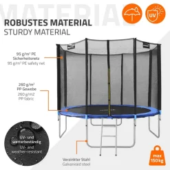 Trampolin Ø366 cm mit Sicherheitsnetz, Leiter und gepolsterten Stangen Blau bis 150kg HAUKI-ECD Germany Clearance