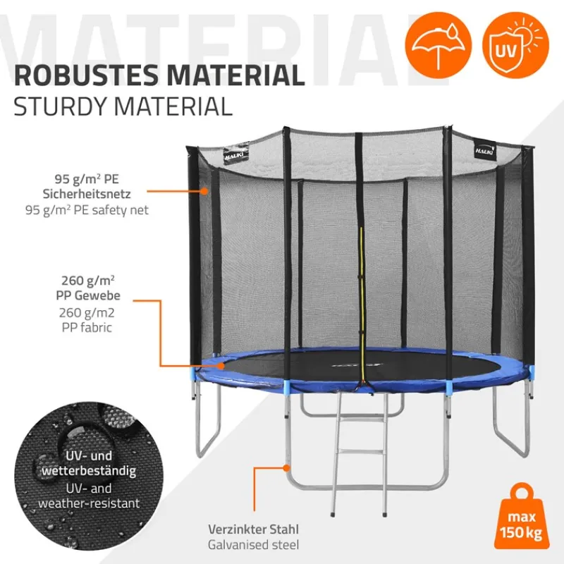 Trampolin Ø366 cm mit Sicherheitsnetz, Leiter und gepolsterten Stangen Blau bis 150kg HAUKI-ECD Germany Clearance