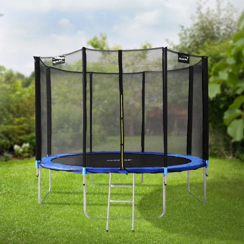 Trampolin Ø366 cm mit Sicherheitsnetz, Leiter und gepolsterten Stangen Blau bis 150kg HAUKI-ECD Germany Clearance