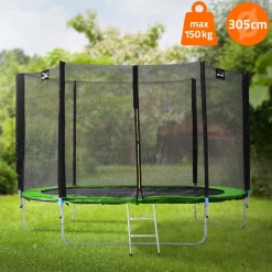 Trampolin Ø305 cm mit Sicherheitsnetz, Leiter und gepolsterten Stangen Grün bis 150kg HAUKI-ECD Germany Sale
