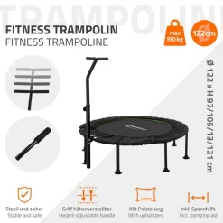 Trampolin Ø122cm mit höhenverstellbarer Haltegriff Stahl Grün bis 150kg Hauki-ECD Germany Discount