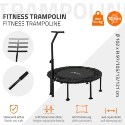 Trampolin Ø102cm mit höhenverstellbarer Haltegriff Stahl Grün bis 150kg Hauki-ECD Germany Outlet