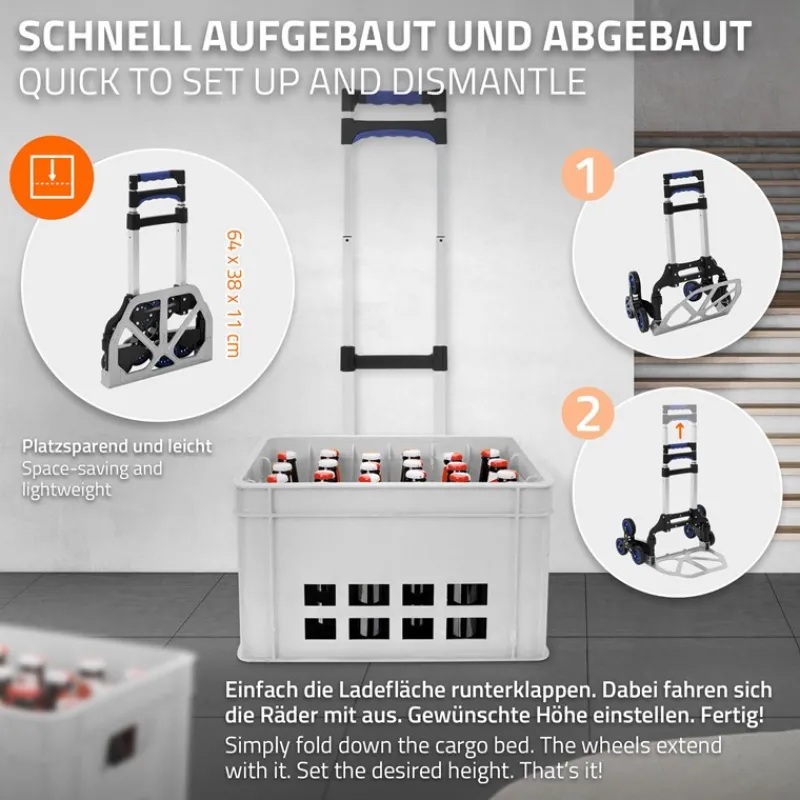 Treppensackkarre mit Treppensteiger klappbar 2x3 Rädern aus Aluminium belastbar bis 80 kg-ECD Germany Sale
