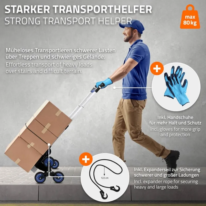 Treppensackkarre mit Treppensteiger klappbar 2x3 Rädern aus Aluminium belastbar bis 80 kg-ECD Germany Sale