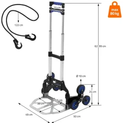Treppensackkarre mit Treppensteiger klappbar 2x3 Rädern aus Aluminium belastbar bis 80 kg-ECD Germany Sale
