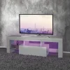 TV Lowboard mit LED-Beleuchtung 130x49x45 cm Weiß inkl. Glasregal ML-Design-ECD Germany Online