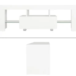 TV Lowboard mit LED-Beleuchtung 130x49x45 cm Weiß inkl. Glasregal ML-Design-ECD Germany Online