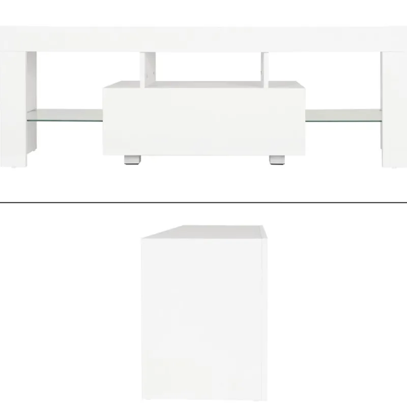 TV Lowboard mit LED-Beleuchtung 130x49x45 cm Weiß inkl. Glasregal ML-Design-ECD Germany Online