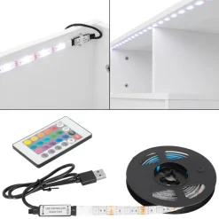 TV Lowboard mit LED-Beleuchtung 130x49x45 cm Weiß inkl. Glasregal ML-Design-ECD Germany Online