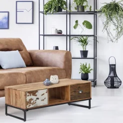 TV-Lowboard mit zwei Schubladen 110x50x40 cm aus Akazien- und Schwellenholz mit Metallbeine WOMO-Design-ECD Germany Outlet