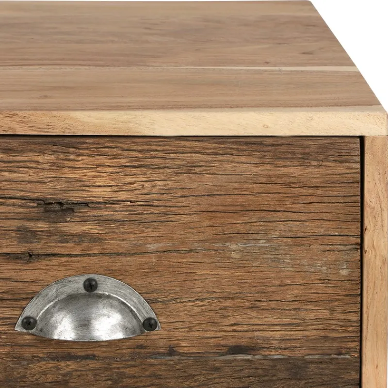 TV-Lowboard mit zwei Schubladen 110x50x40 cm aus Akazien- und Schwellenholz mit Metallbeine WOMO-Design-ECD Germany Outlet