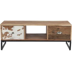 TV-Lowboard mit zwei Schubladen 110x50x40 cm aus Akazien- und Schwellenholz mit Metallbeine WOMO-Design-ECD Germany Outlet