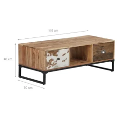TV-Lowboard mit zwei Schubladen 110x50x40 cm aus Akazien- und Schwellenholz mit Metallbeine WOMO-Design-ECD Germany Outlet