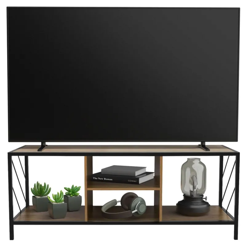TV-Lowboard 120x40 cm mit Eiche-Rustikal Dekor und Stahlgestell in Schwarz TV Schrank mit 4 Fächern ML-Design-ECD Germany Sale