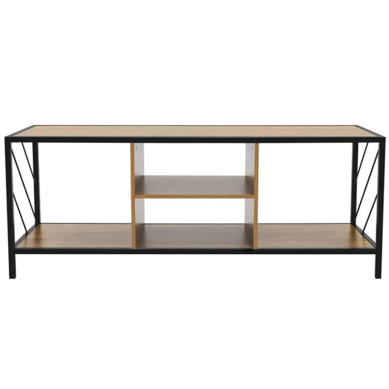 TV-Lowboard 120x40 cm mit Eiche-Rustikal Dekor und Stahlgestell in Schwarz TV Schrank mit 4 Fächern ML-Design-ECD Germany Sale