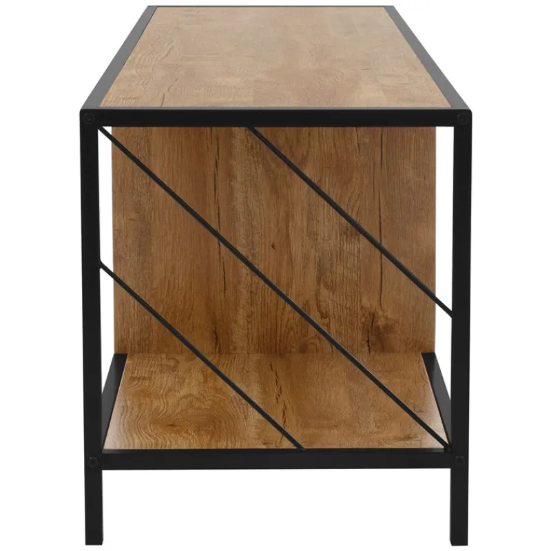 TV-Lowboard 120x40 cm mit Eiche-Rustikal Dekor und Stahlgestell in Schwarz TV Schrank mit 4 Fächern ML-Design-ECD Germany Sale