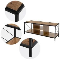 TV-Lowboard 120x40 cm mit Eiche-Rustikal Dekor und Stahlgestell in Schwarz TV Schrank mit 4 Fächern ML-Design-ECD Germany Sale