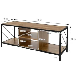 TV-Lowboard 120x40 cm mit Eiche-Rustikal Dekor und Stahlgestell in Schwarz TV Schrank mit 4 Fächern ML-Design-ECD Germany Sale