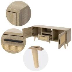 TV-Schrank Lowboard 120x50,5x30 cm Holz Eiche-Optik und Rattan Front TV-Board für Fernseher bis 55 Zoll ML-Design-ECD Germany Clearance