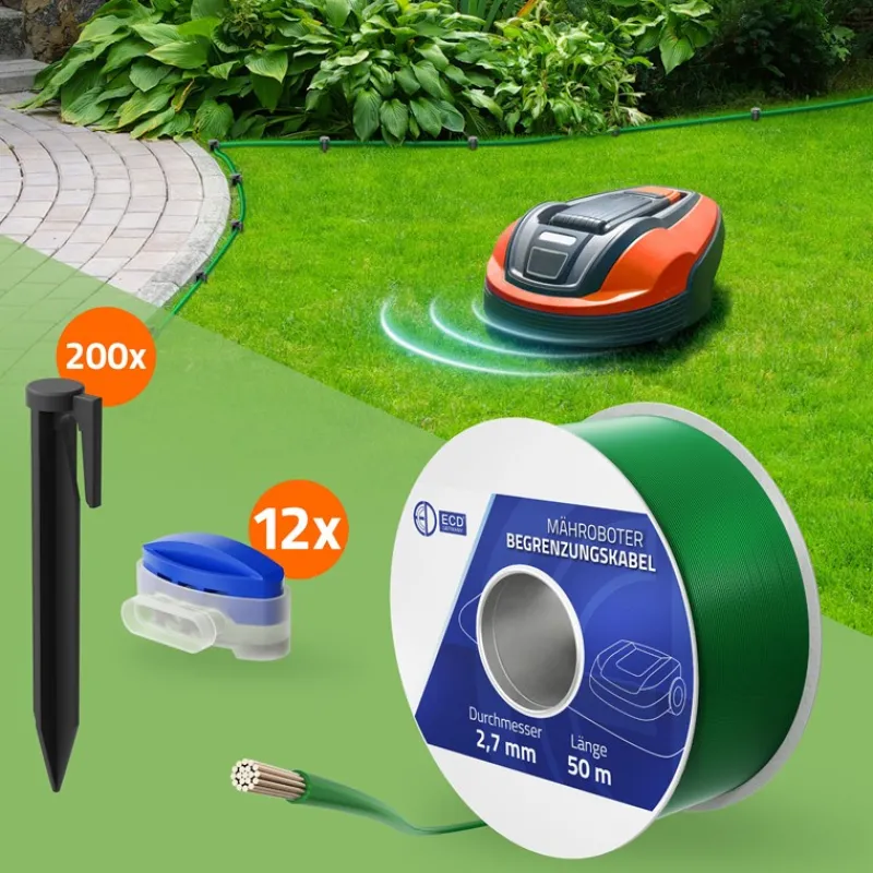 Universal 50m Begrenzungskabel für Mähroboter + 200 Erdnägel-ECD Germany Hot