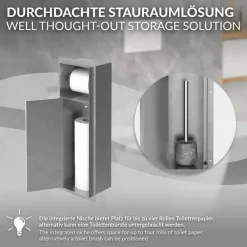Unterputz-Schrankmodul befliesbar mit Toilettenbürste 60x20x14cm, Silber, Edelstahl WC Wandnische LuxeBath-ECD Germany Online